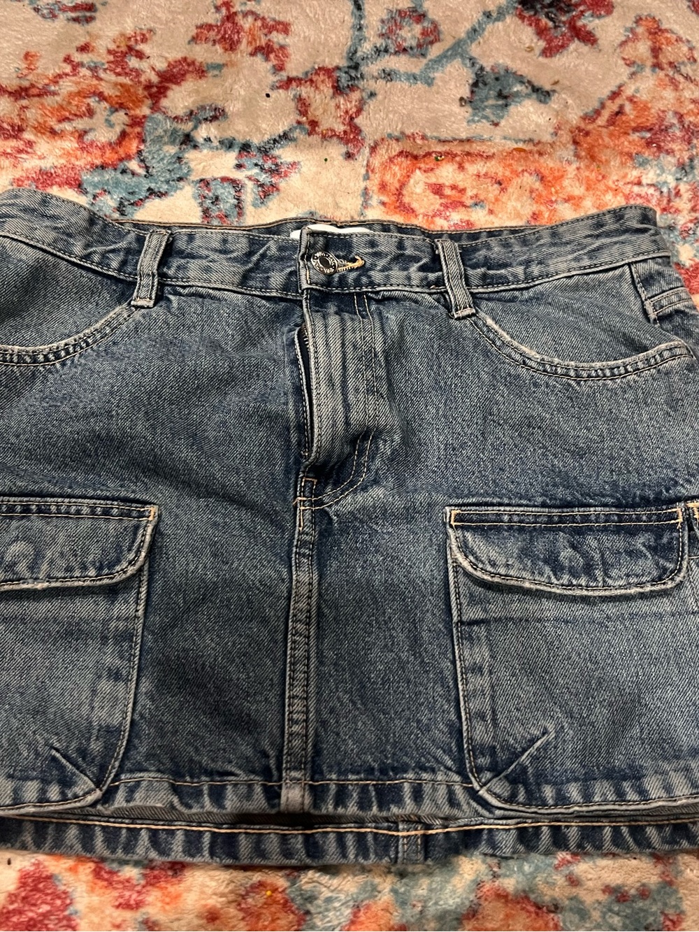 Zara Blue Denim Maxi Skirt with Front Cargo Pockets